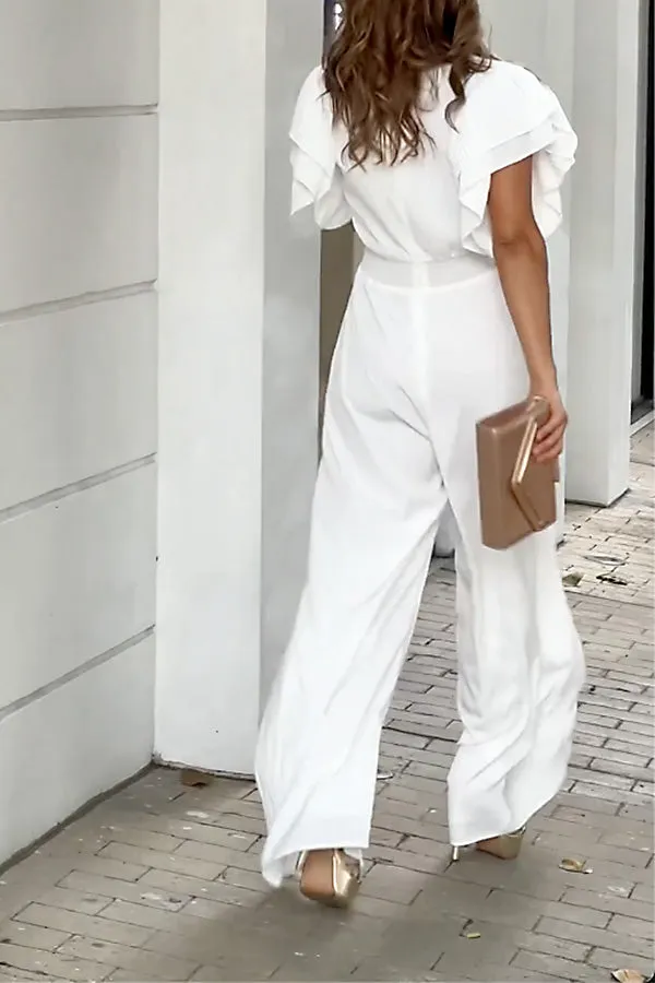 Anita Butterfly Sleeve Deep V Neck Wide Leg Pants Jumpsuit