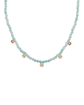 Apatite Gemstone & Five diamonds Necklace - 14K Rose Gold