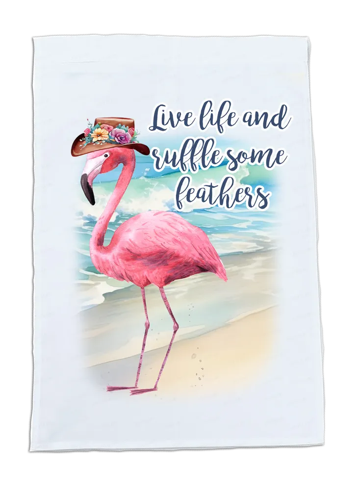 Beach, Dish Towel, Flamingos funny with hats