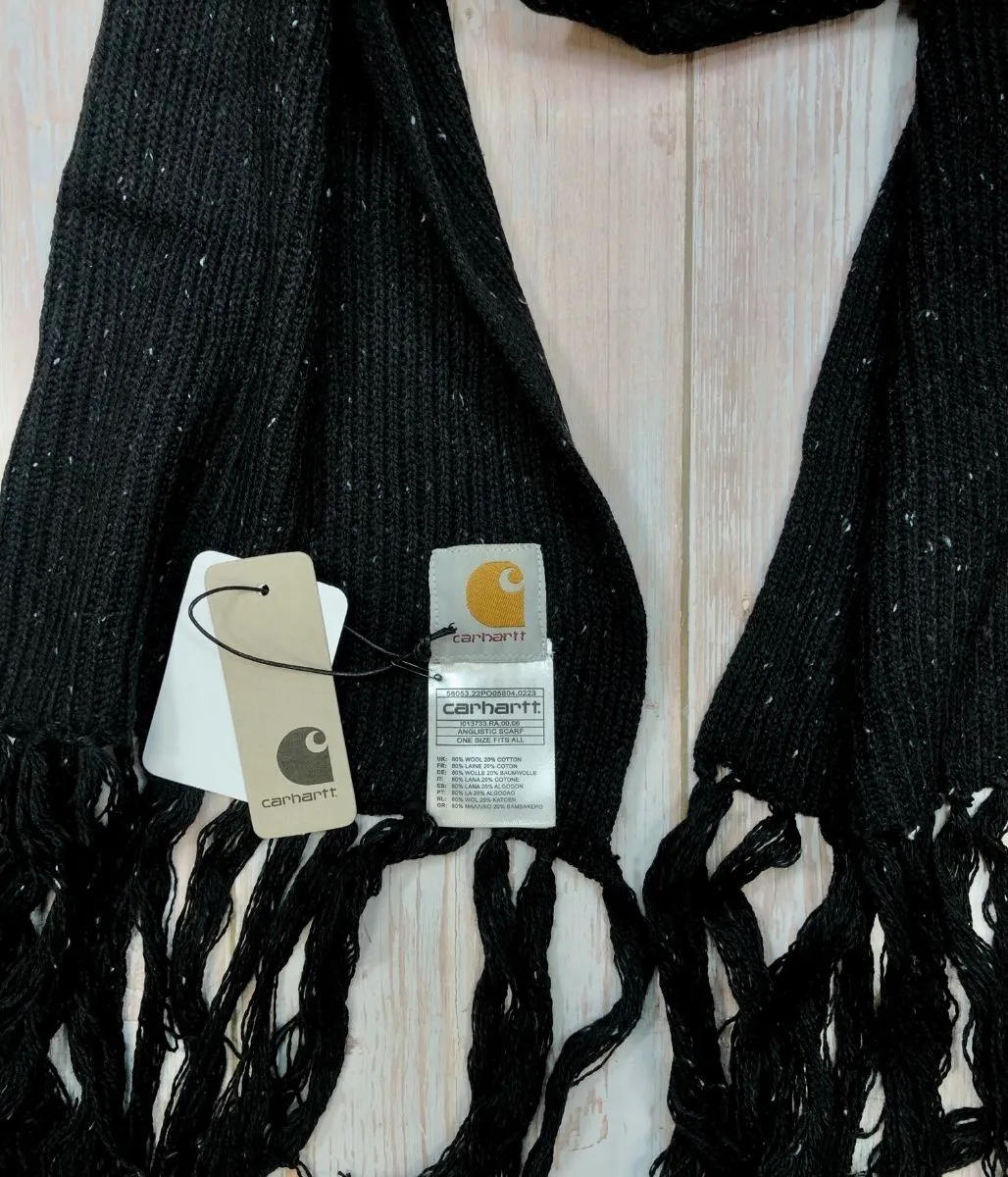 Black Wool Rich Anglistic Scarf