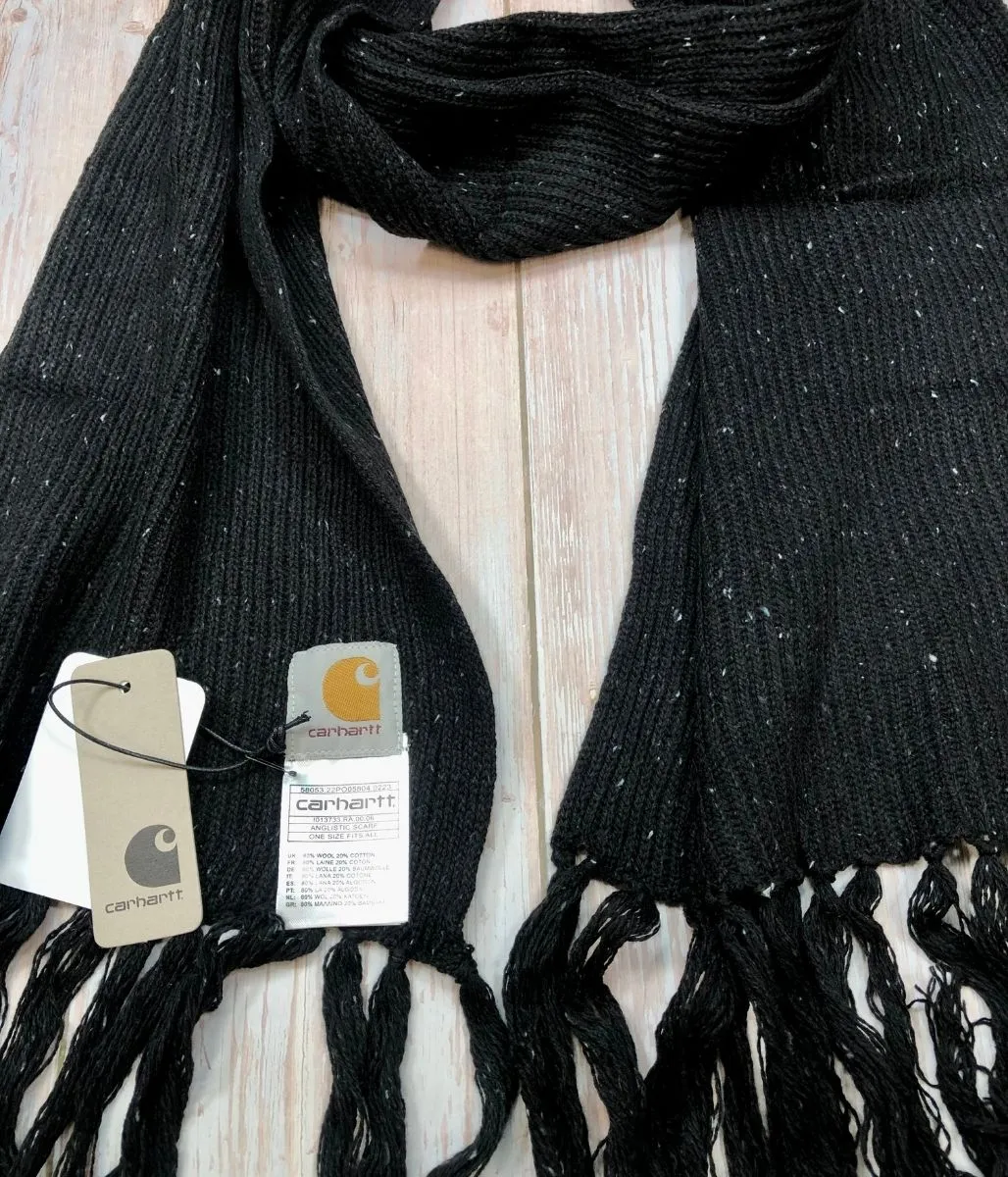 Black Wool Rich Anglistic Scarf