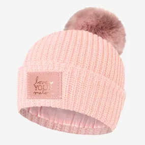 Blush Rose Foil Satin Lined Pom Beanie