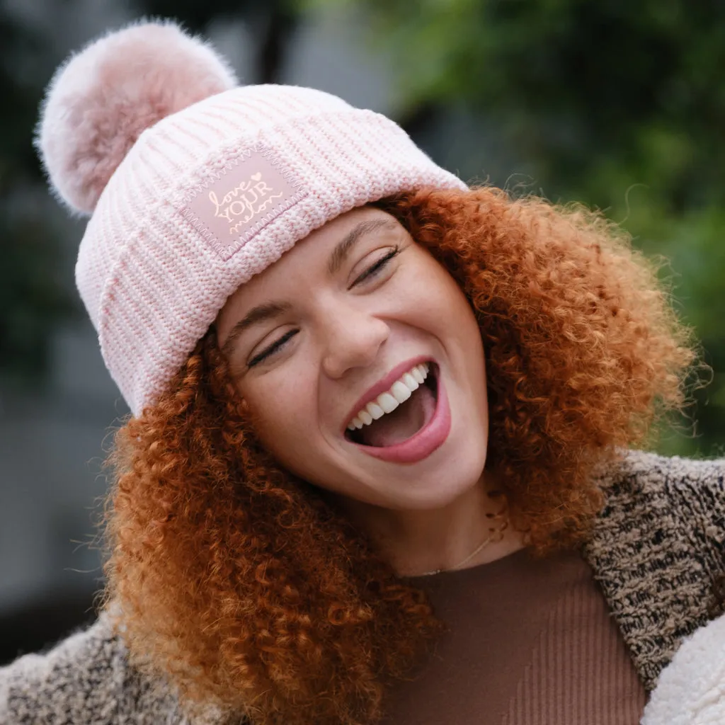 Blush Rose Foil Satin Lined Pom Beanie