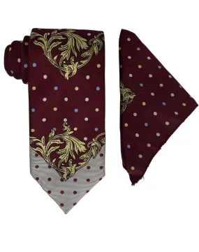 Bruno Conte Baroque Dot Tie and Handkerchief - Burgundy Wine