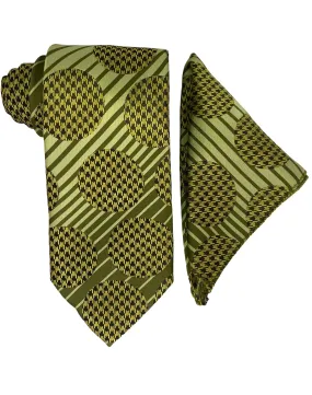 Bruno Conte Geometric Circle Tie and Handkerchief - Green