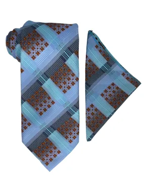 Bruno Conte Geometric Tie and Handkerchief - Blue