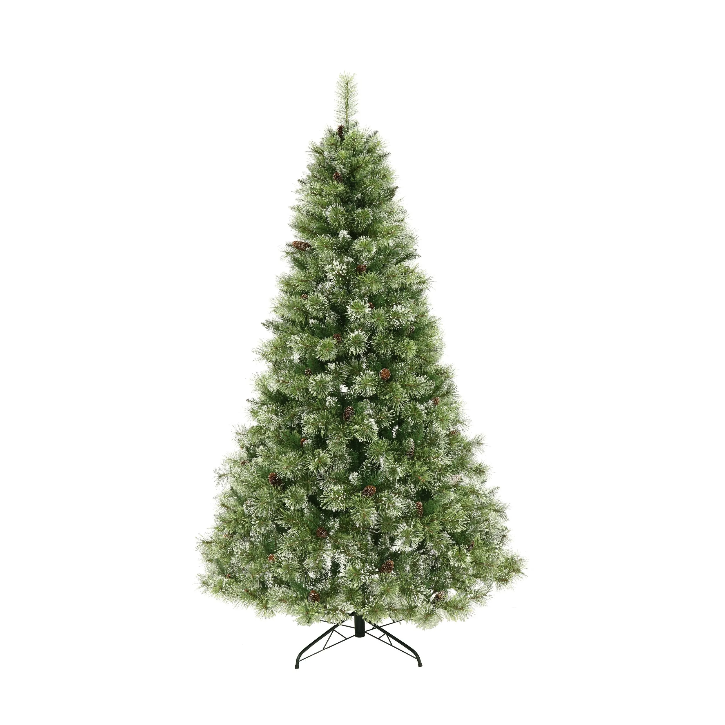 Cashmere Pine and Mixed Needles Pre-Lit Clear LED Hinged Artificial Christmas Tree with Snow and Glitter Branches and Frosted Pinecones - NH022513