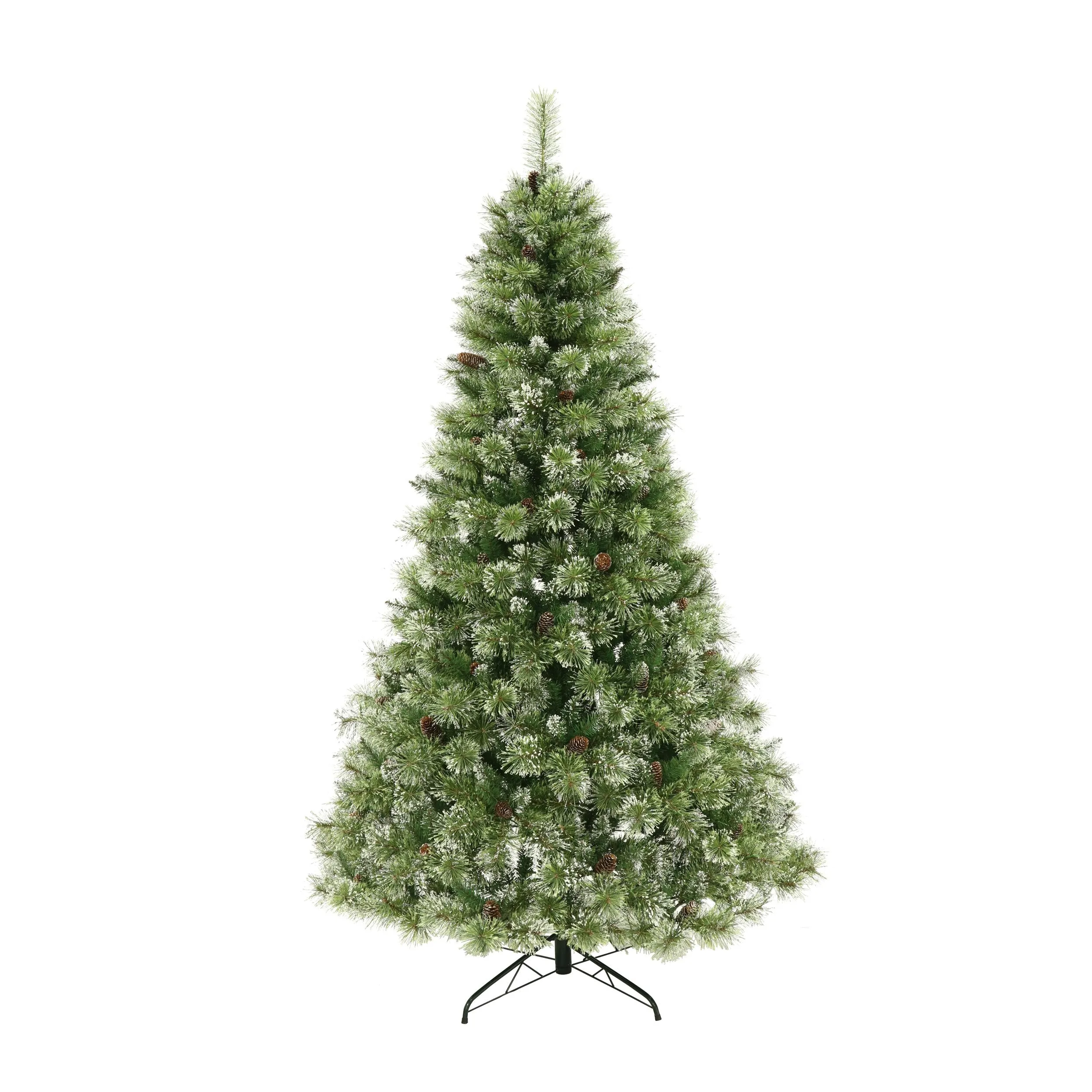 Cashmere Pine and Mixed Needles Pre-Lit Clear LED Hinged Artificial Christmas Tree with Snow and Glitter Branches and Frosted Pinecones - NH022513