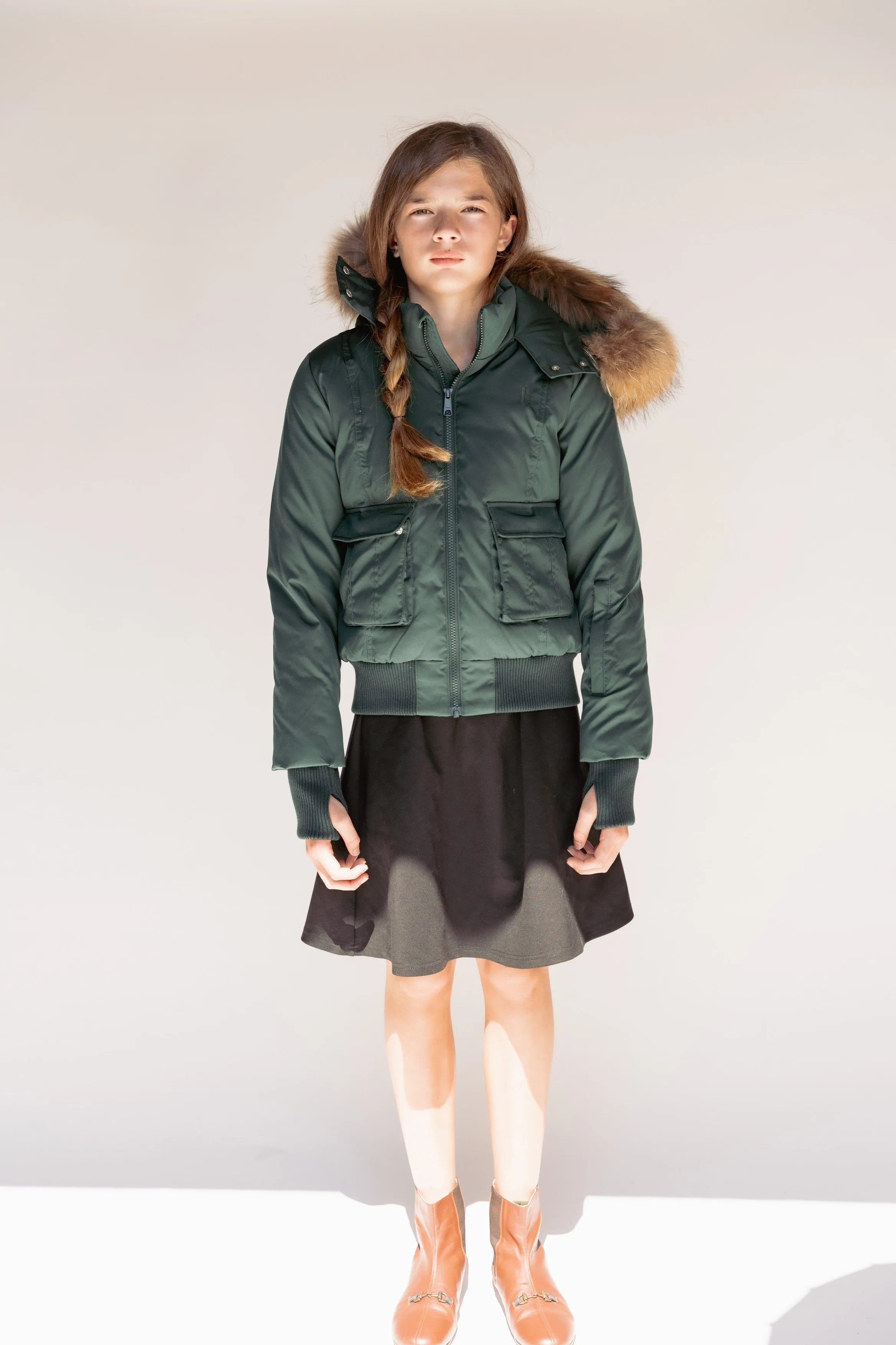 coat matte pockets with removable fur - hunter green