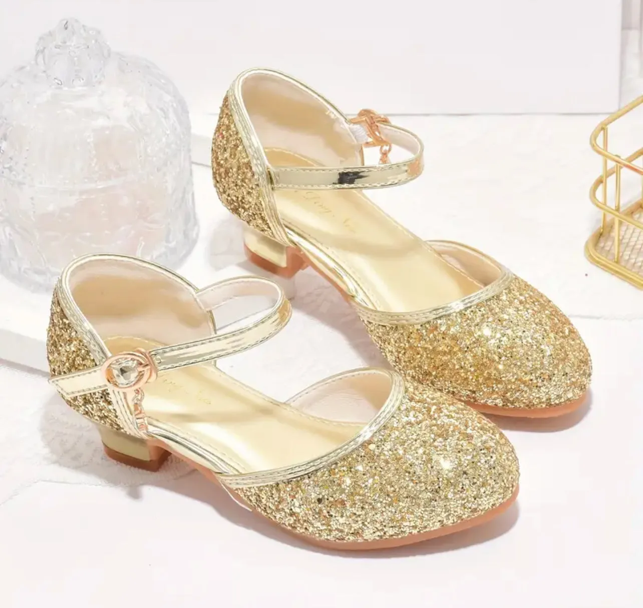 “Diamond Charm” Glitter Princess High Heels, Youth