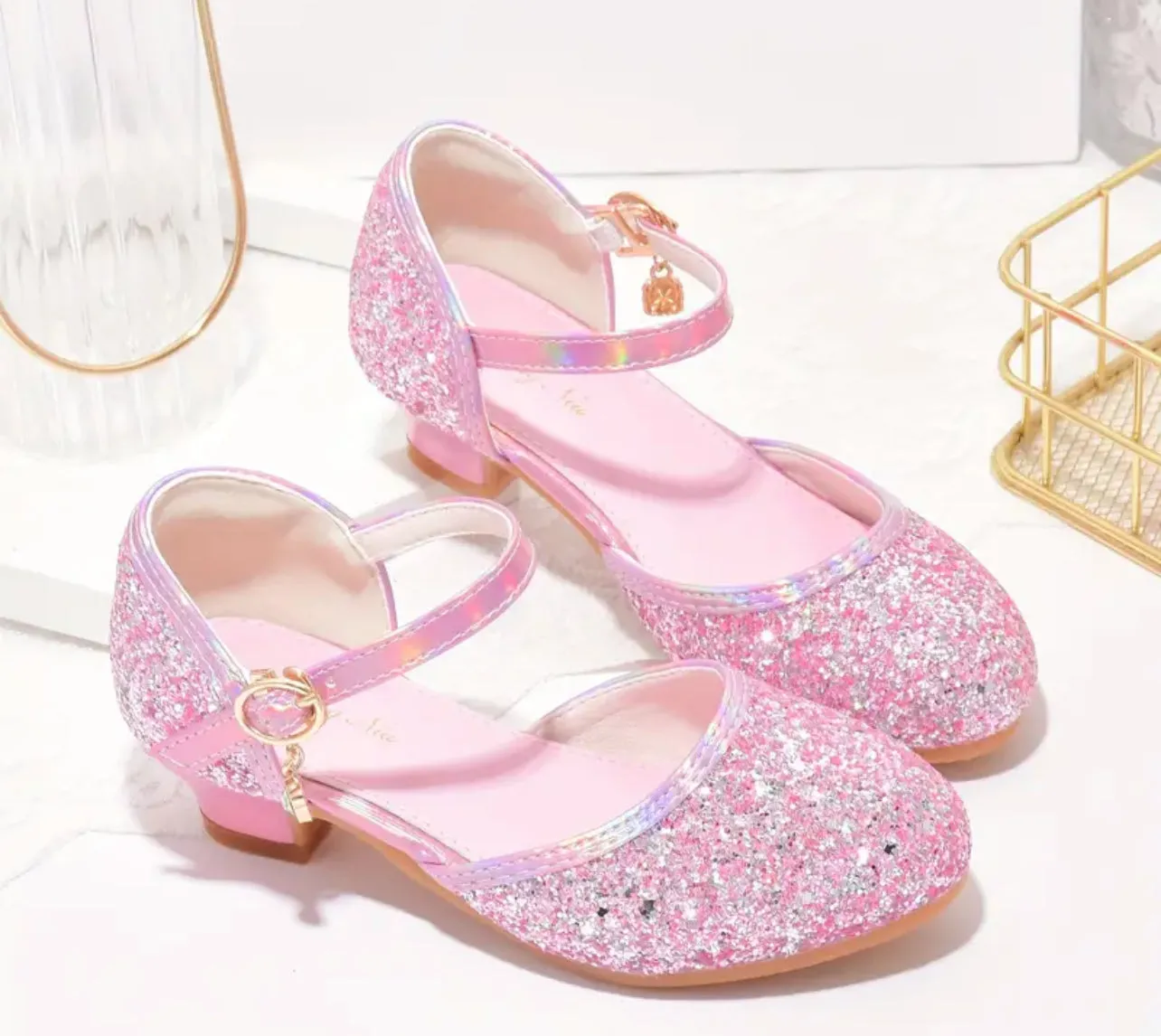 “Diamond Charm” Glitter Princess High Heels, Youth