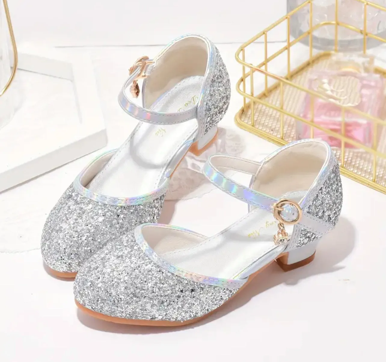 “Diamond Charm” Glitter Princess High Heels, Youth