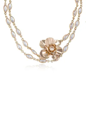 Explore More Collection - Bezel Crystal Layered Flower Necklace