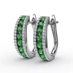 FANA Channel Set Emerald Fashion Hoops ER1348E