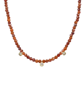 Garnet Gemstone & Three diamonds Necklace - 14K Yellow Gold