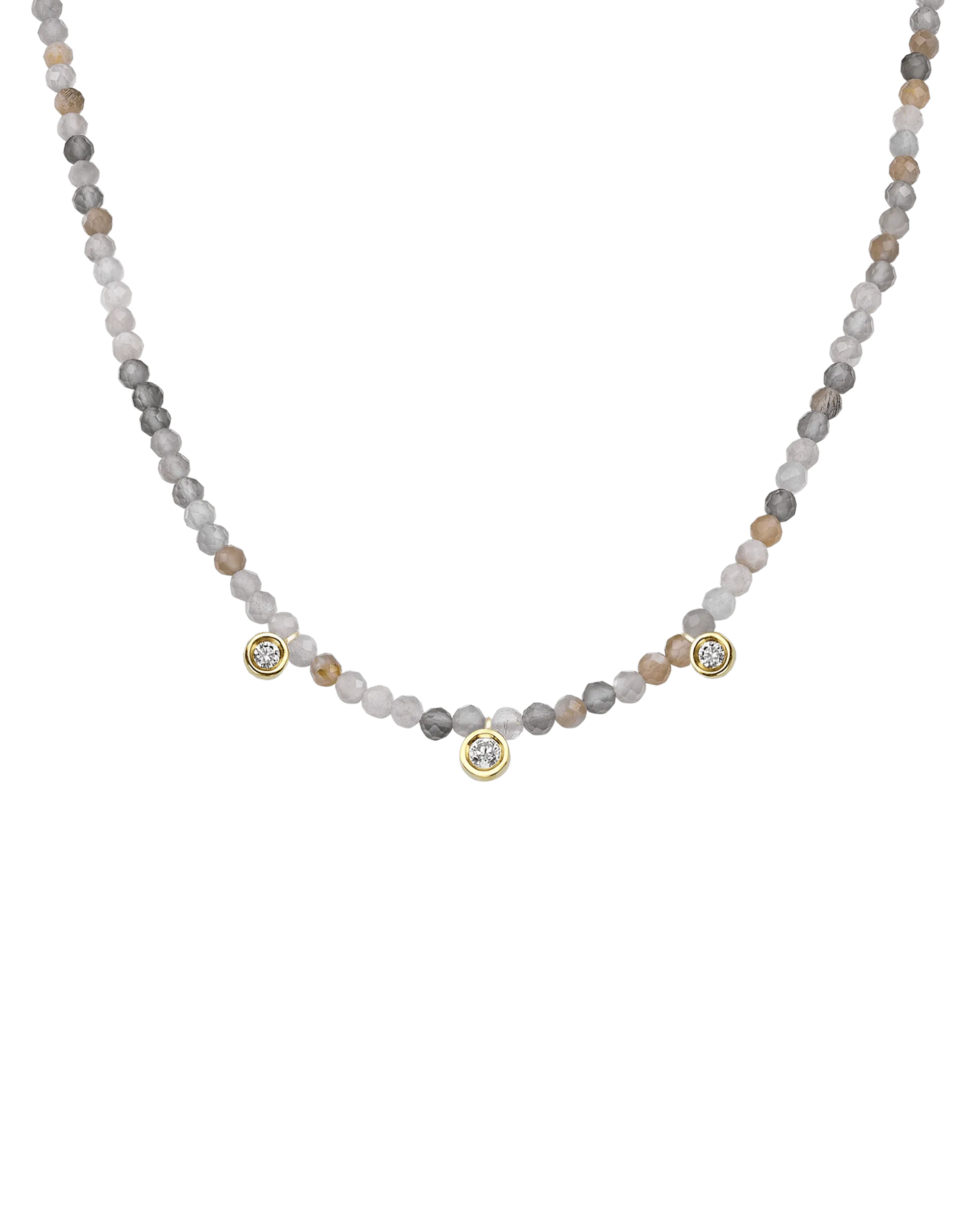 Garnet Gemstone & Three diamonds Necklace - 14K Yellow Gold