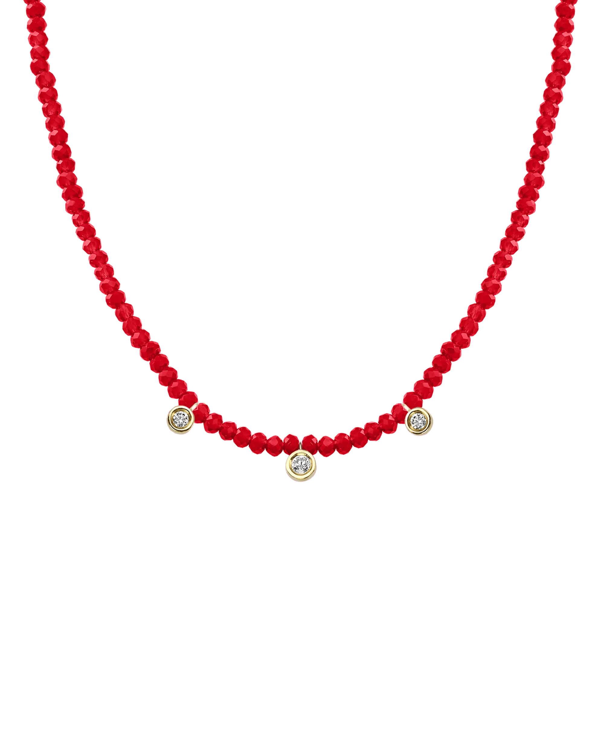 Garnet Gemstone & Three diamonds Necklace - 14K Yellow Gold