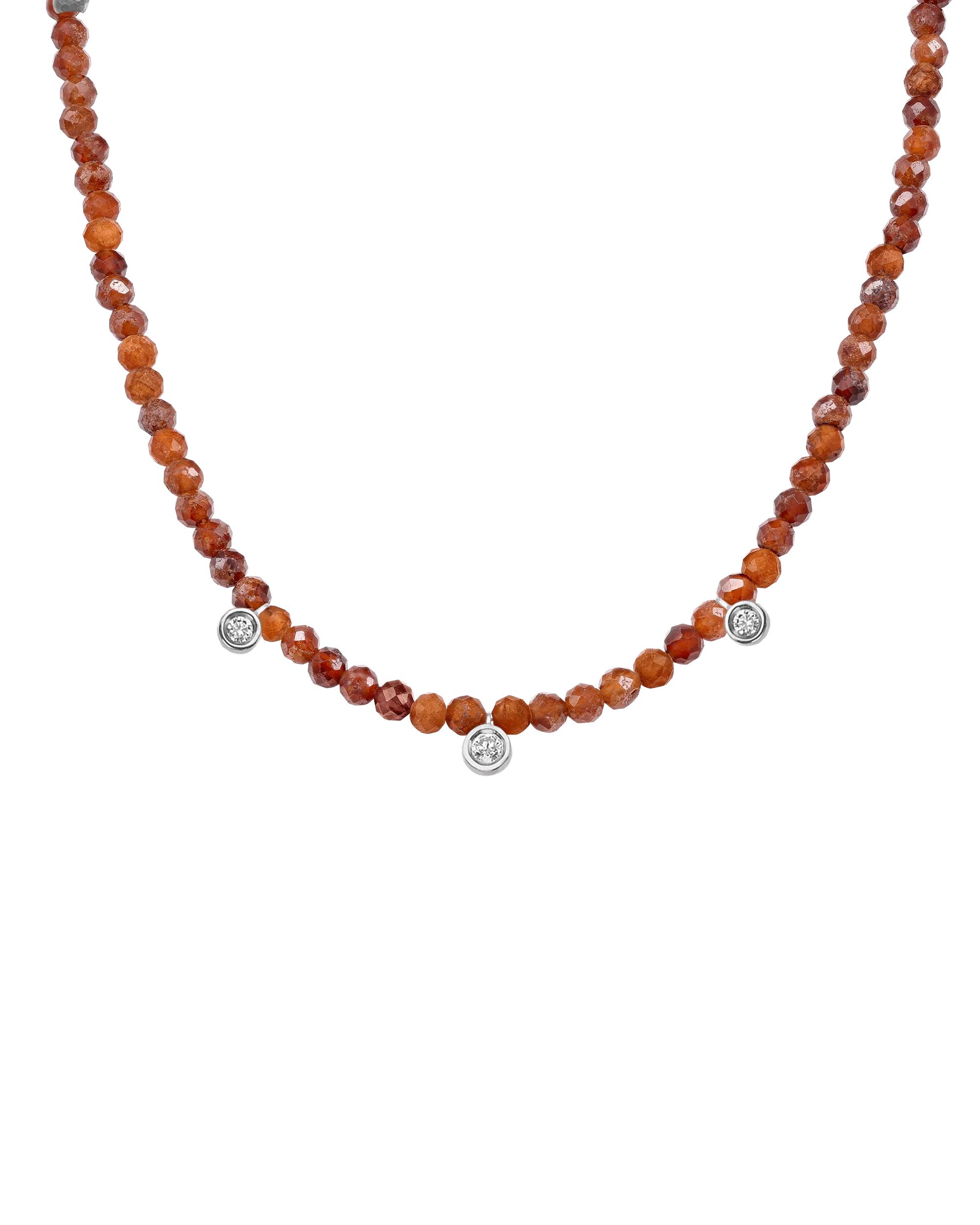 Garnet Gemstone & Three diamonds Necklace - 14K Yellow Gold