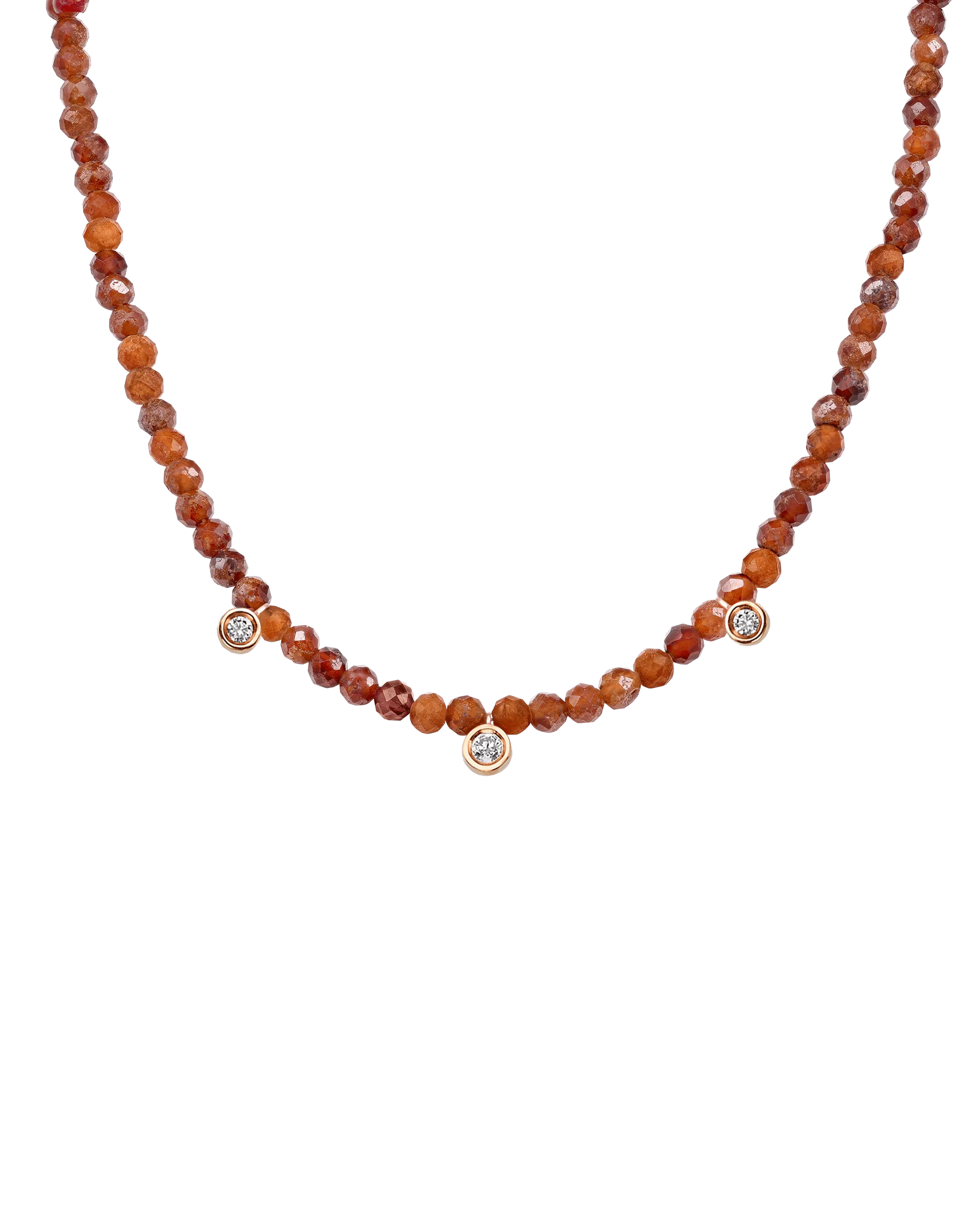 Garnet Gemstone & Three diamonds Necklace - 14K Yellow Gold