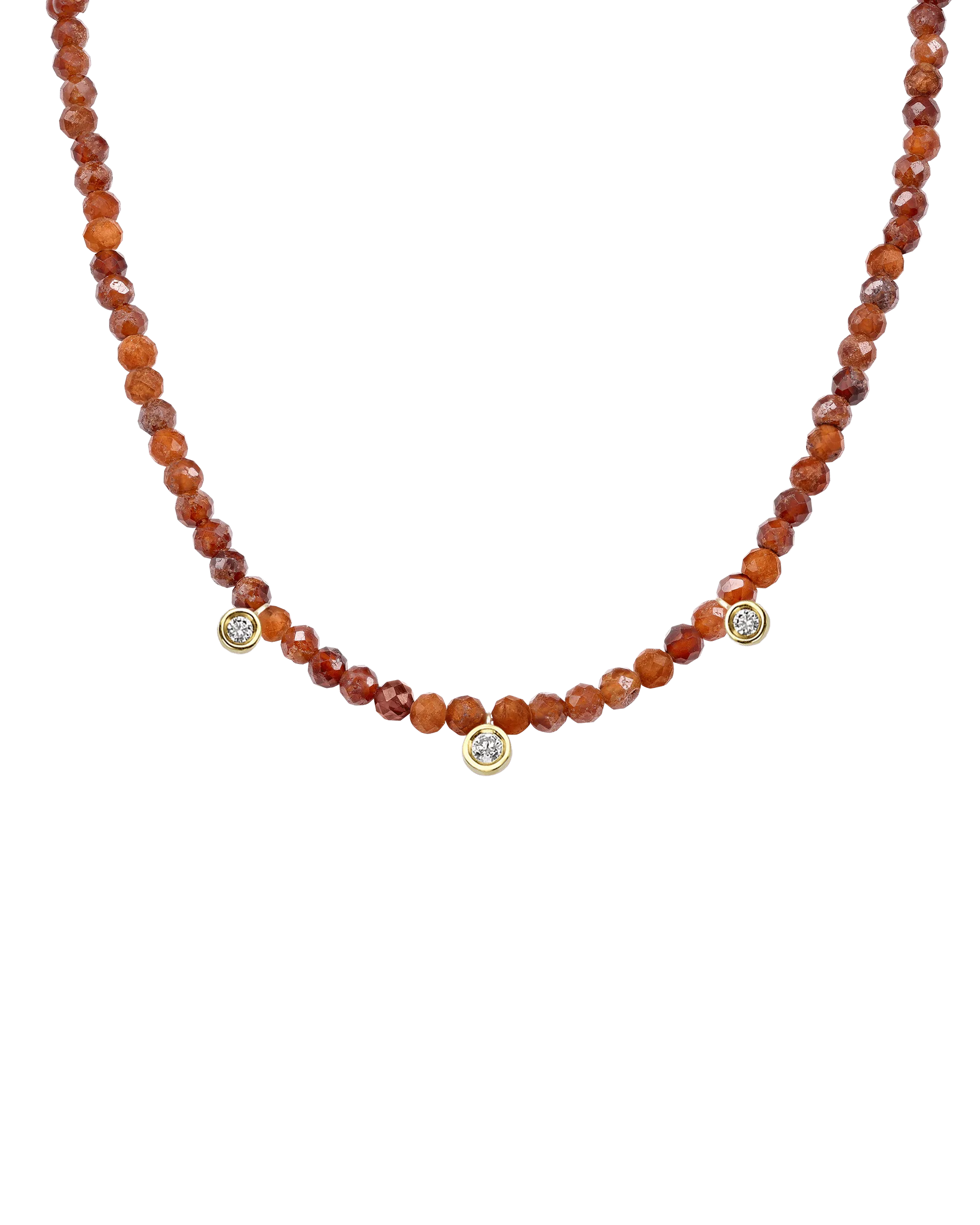 Garnet Gemstone & Three diamonds Necklace - 14K Yellow Gold