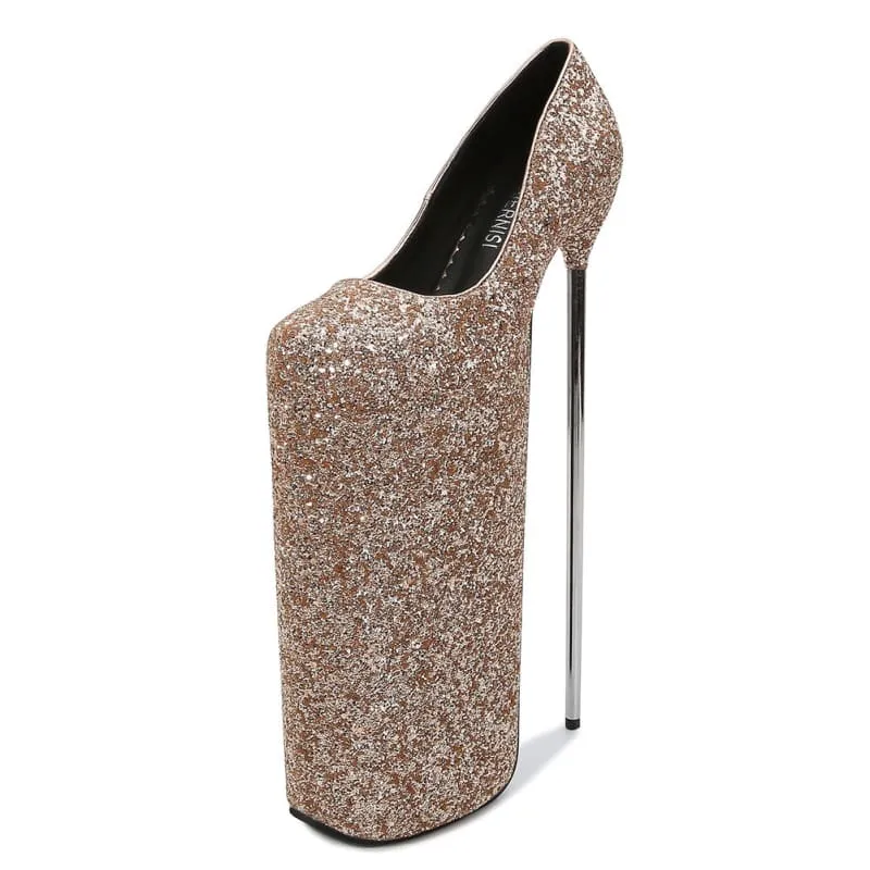 Glitter High Platform Shoes with Metal Heels for Stunning Style