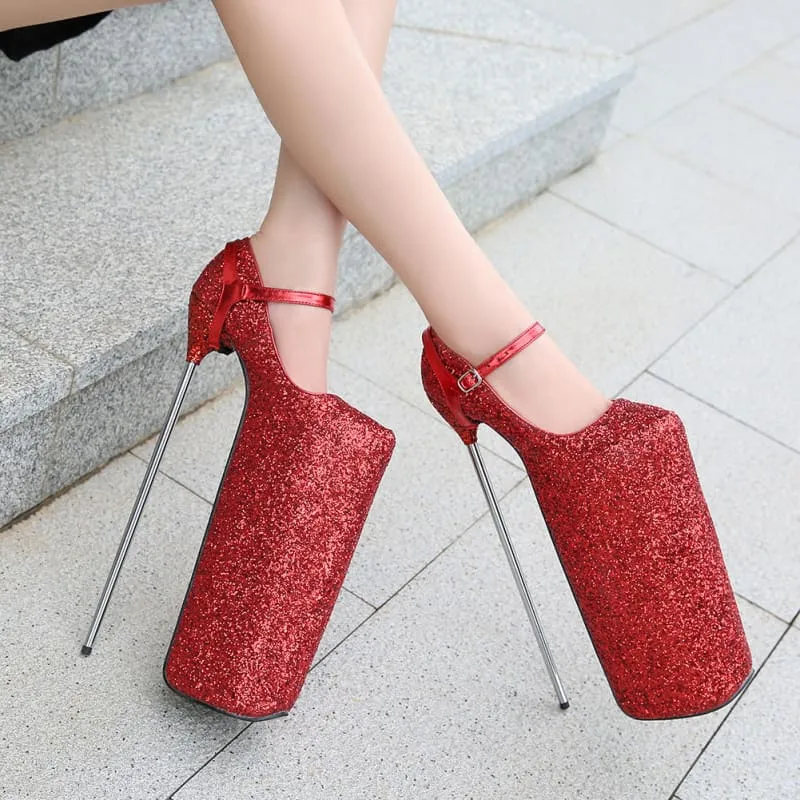 Glitter High Platform Shoes with Metal Heels for Stunning Style