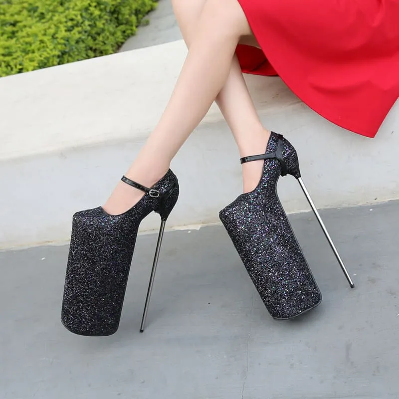 Glitter High Platform Shoes with Metal Heels for Stunning Style