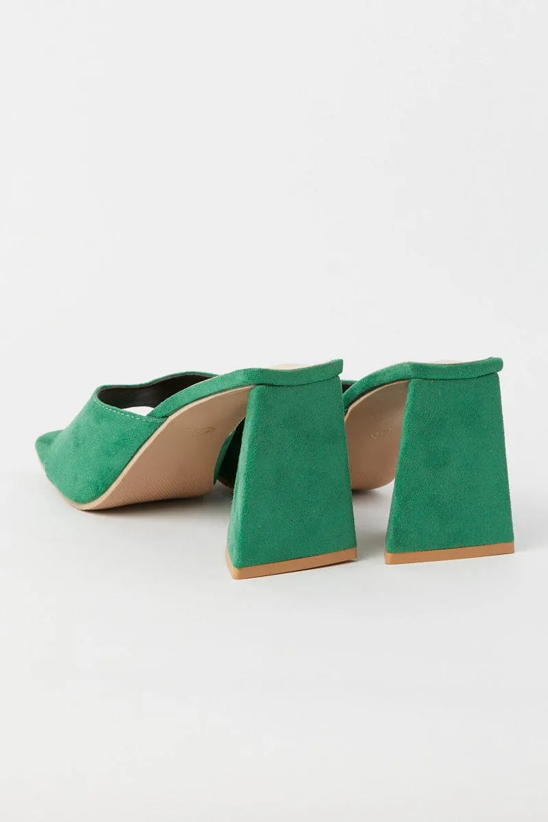 Green Suede Square Toe High Heeled Mule Sandal