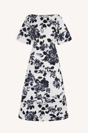 Kora Dress in Black and White Floral Print on Twill