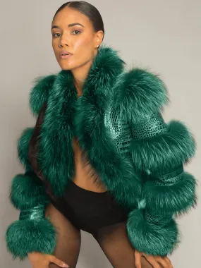 LITALY Fur Trim Leather Jacket in Green