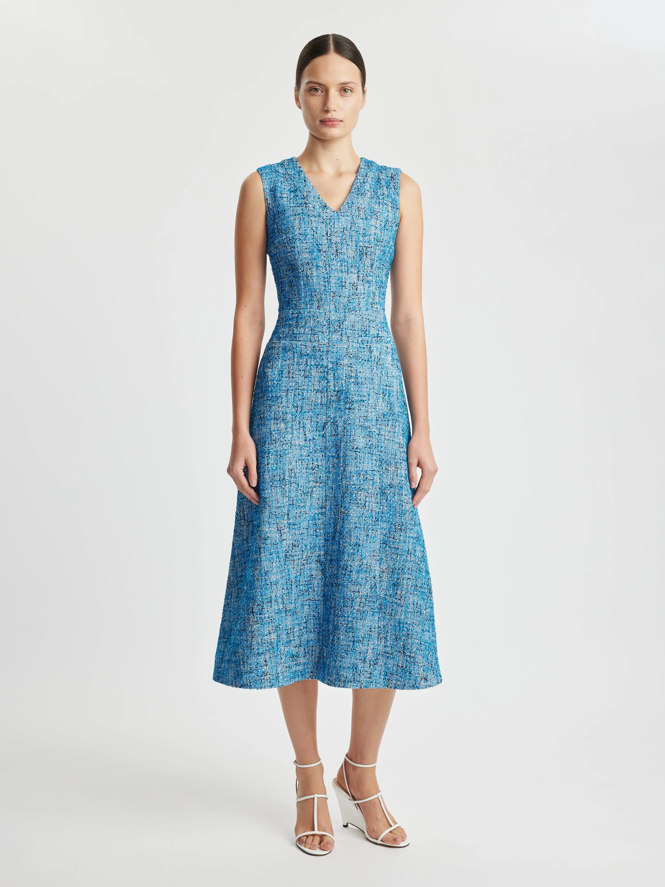 Mio Dress In Blue Cotton Tweed