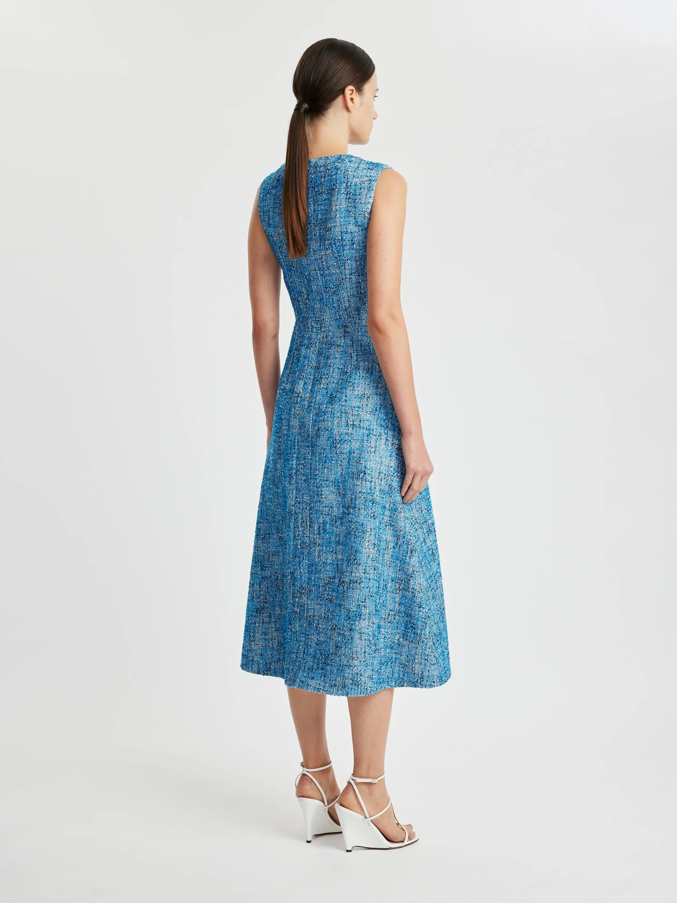 Mio Dress In Blue Cotton Tweed