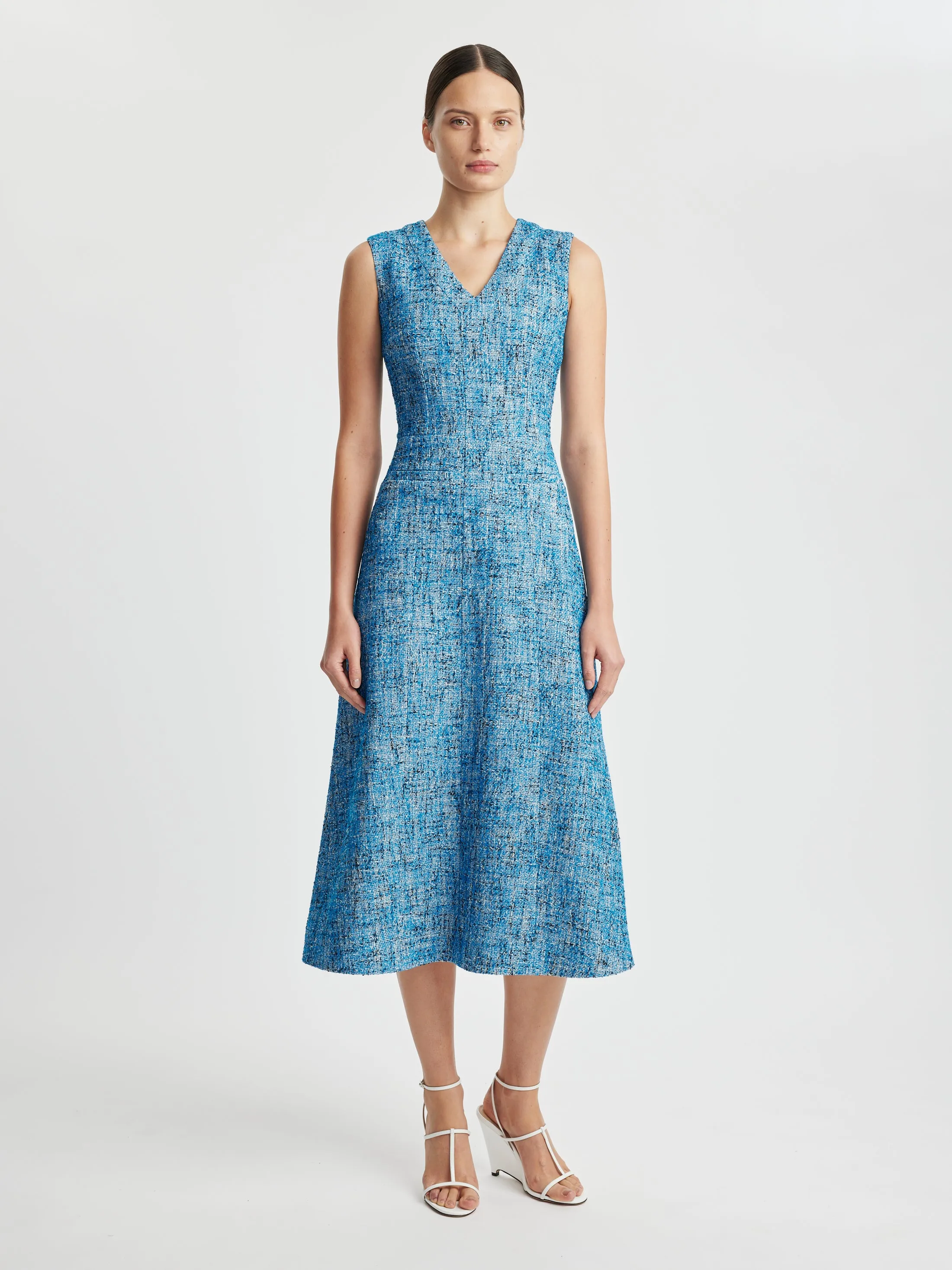 Mio Dress In Blue Cotton Tweed