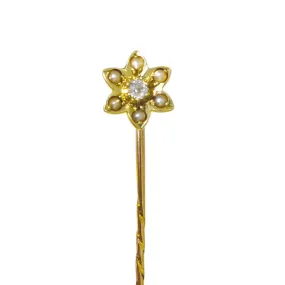 Pearl & Diamond Flower Tie Pin