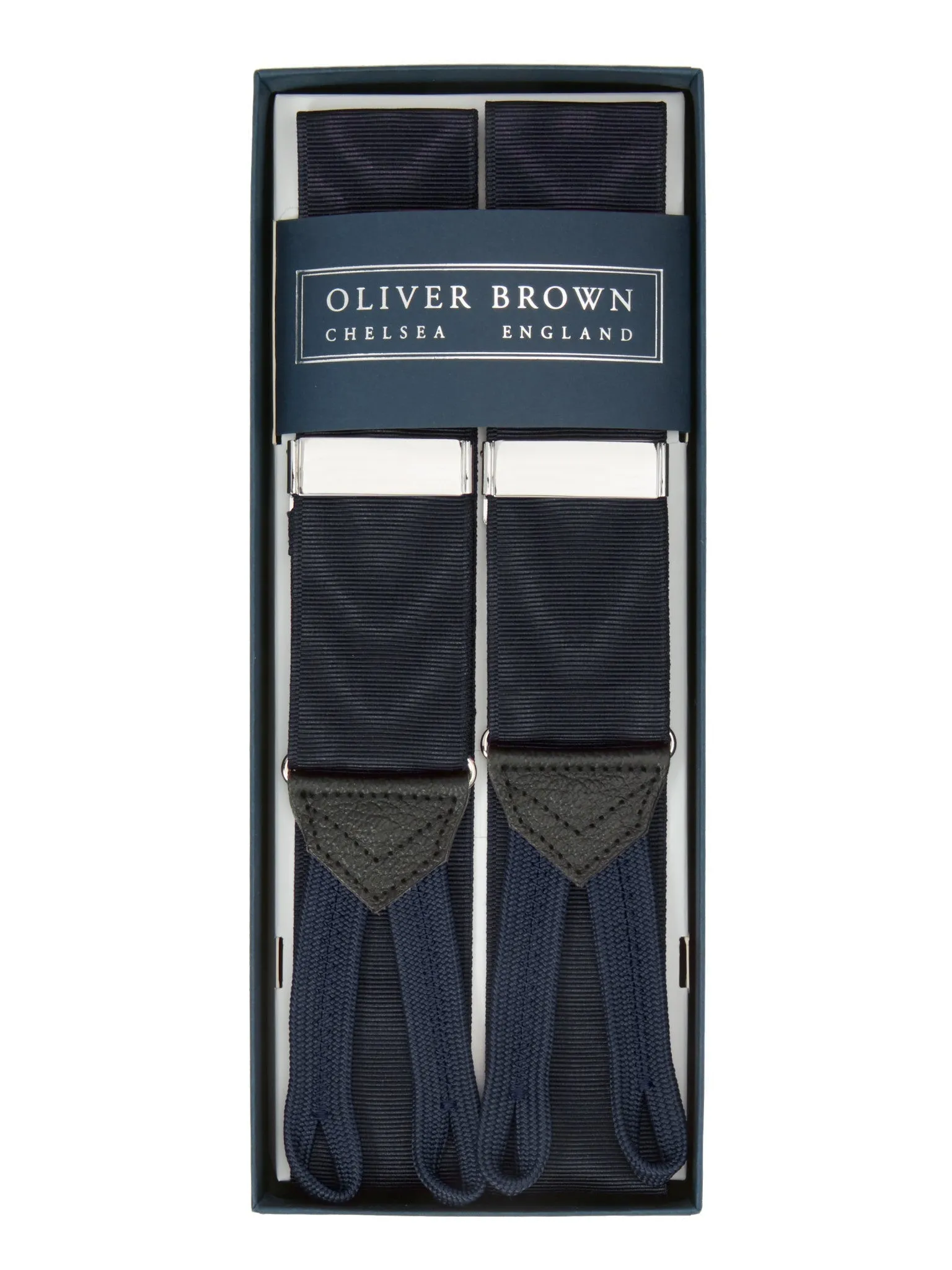 Plain Moire Suspenders - Navy