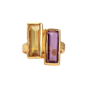 Ring - Double Bar - Amethyst and Citrine