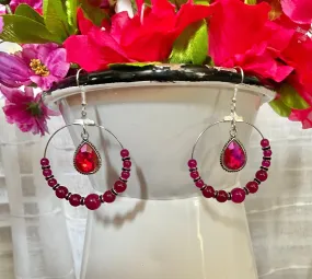 Rose Red Earrings |  Round Stones | Deep Purple Rhinestone Spacers | Sparkling Rose Pink Charm | Handmade Jewelry | Gifts for Her | Presents