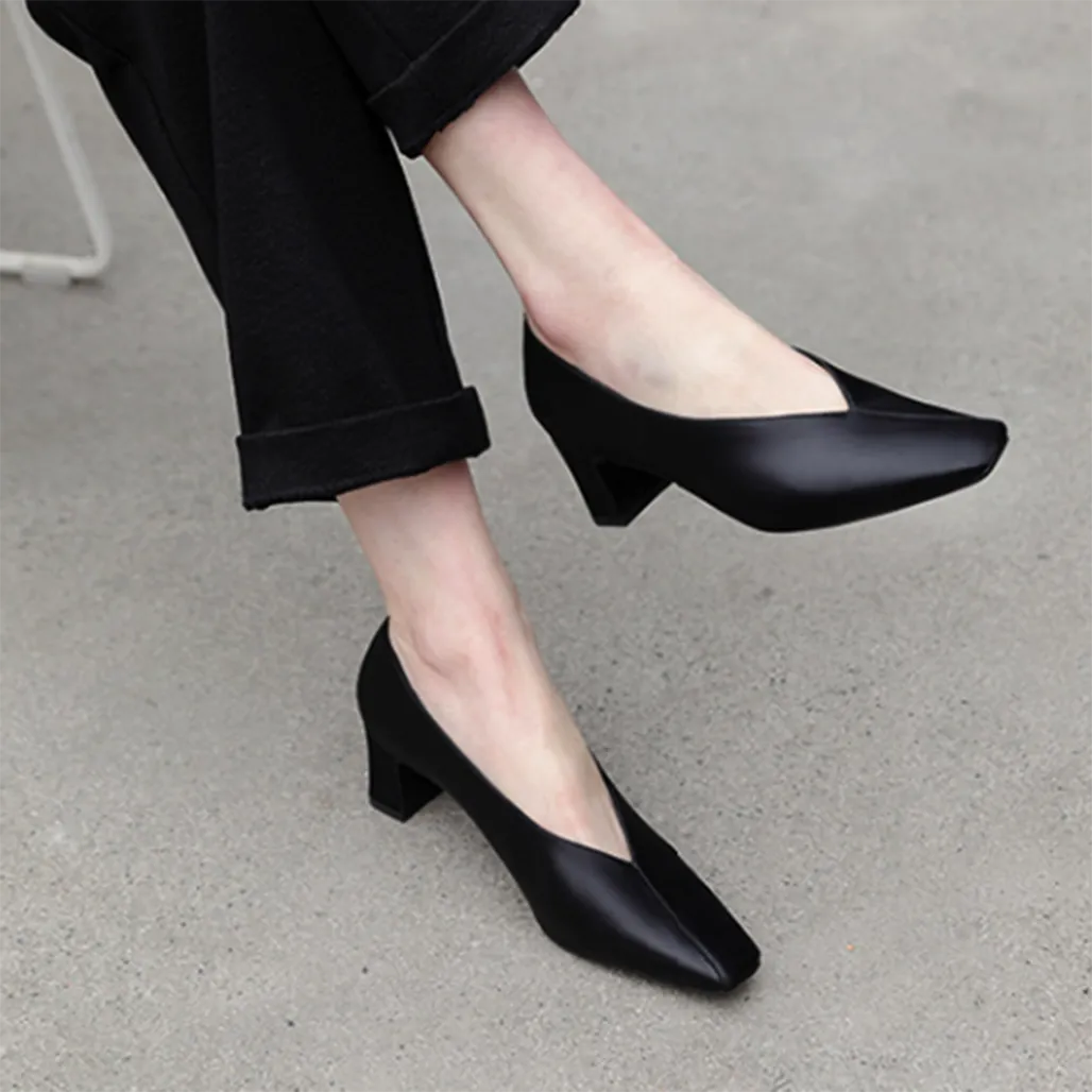 Silk Surface Square Head Vintage Heels