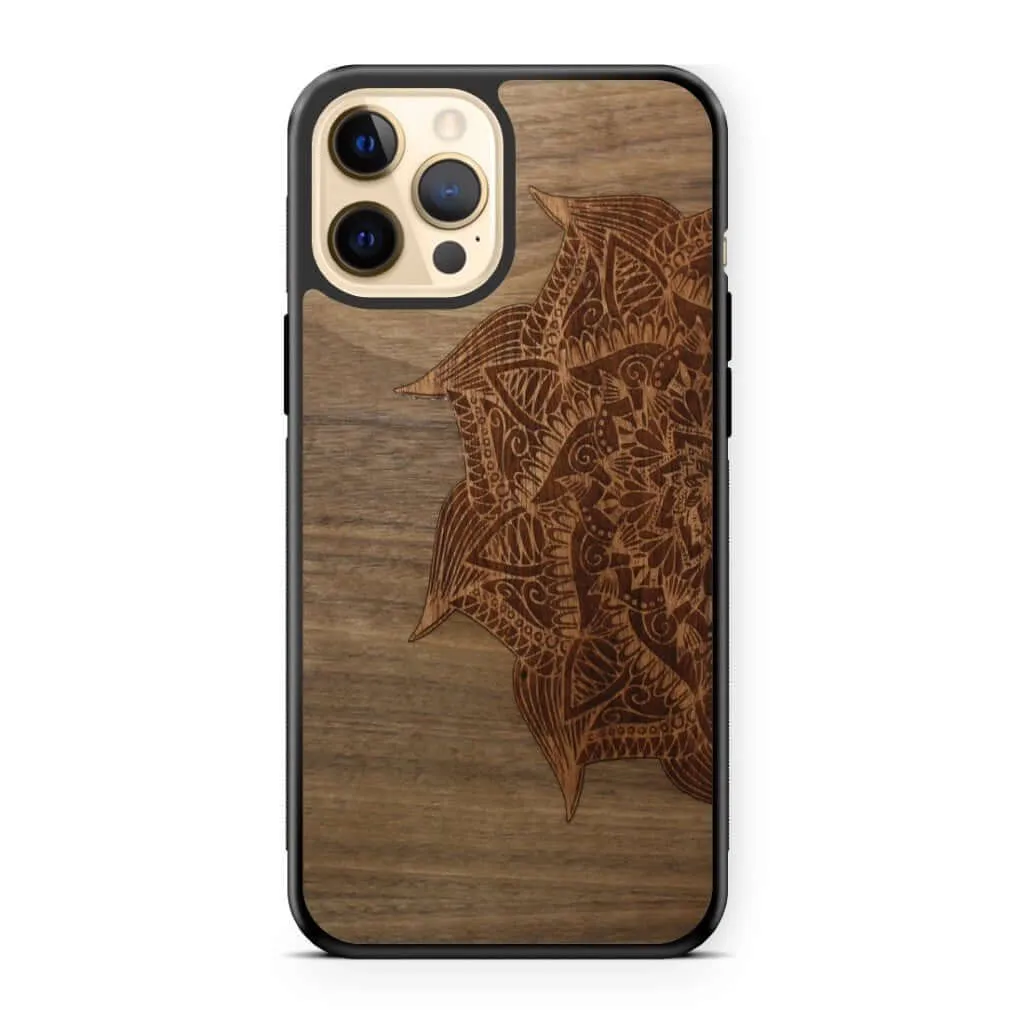 Slim Wooden Phone Case (Cedar Mandala in Black Walnut)