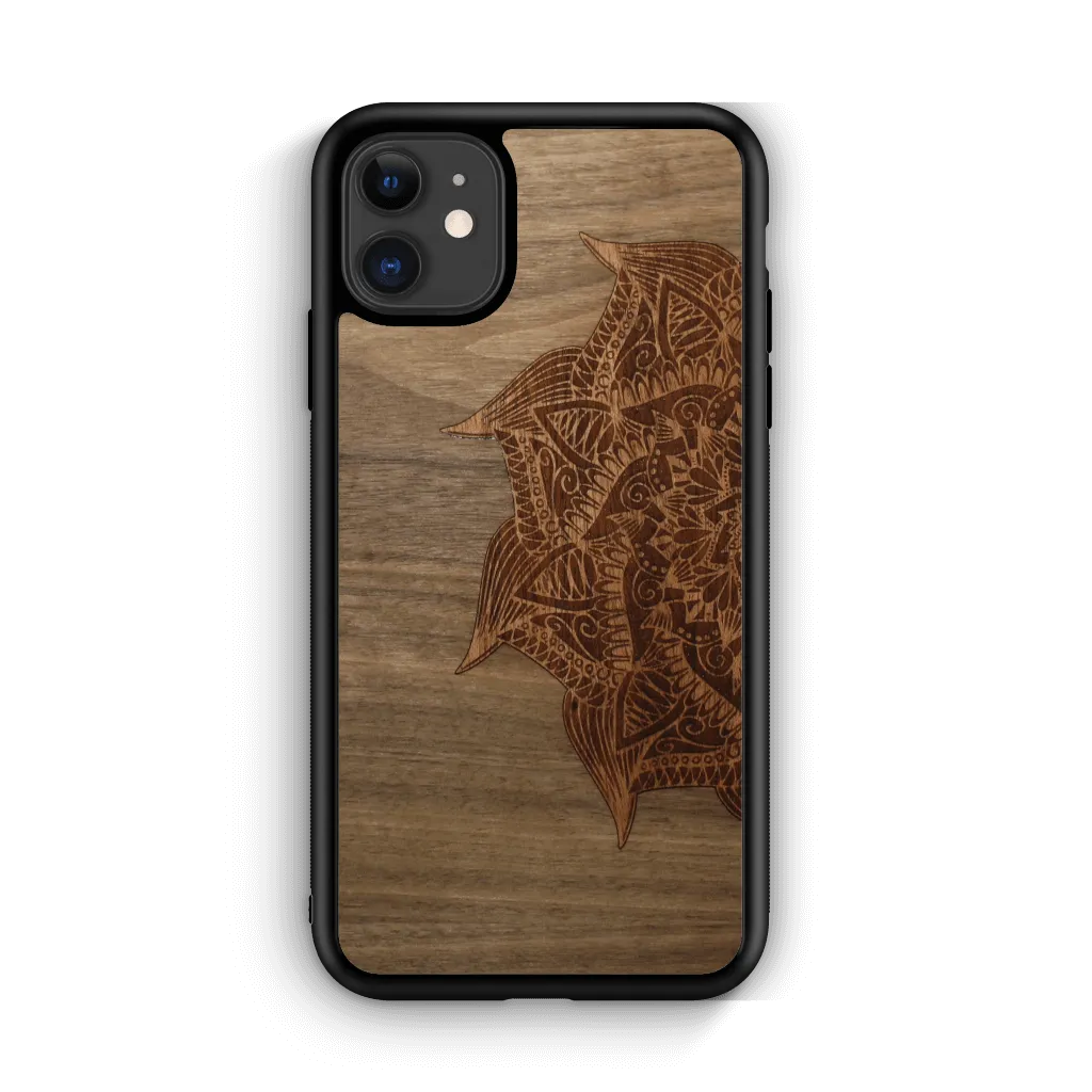 Slim Wooden Phone Case (Cedar Mandala in Black Walnut)