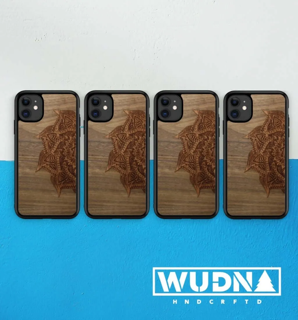 Slim Wooden Phone Case (Cedar Mandala in Black Walnut)