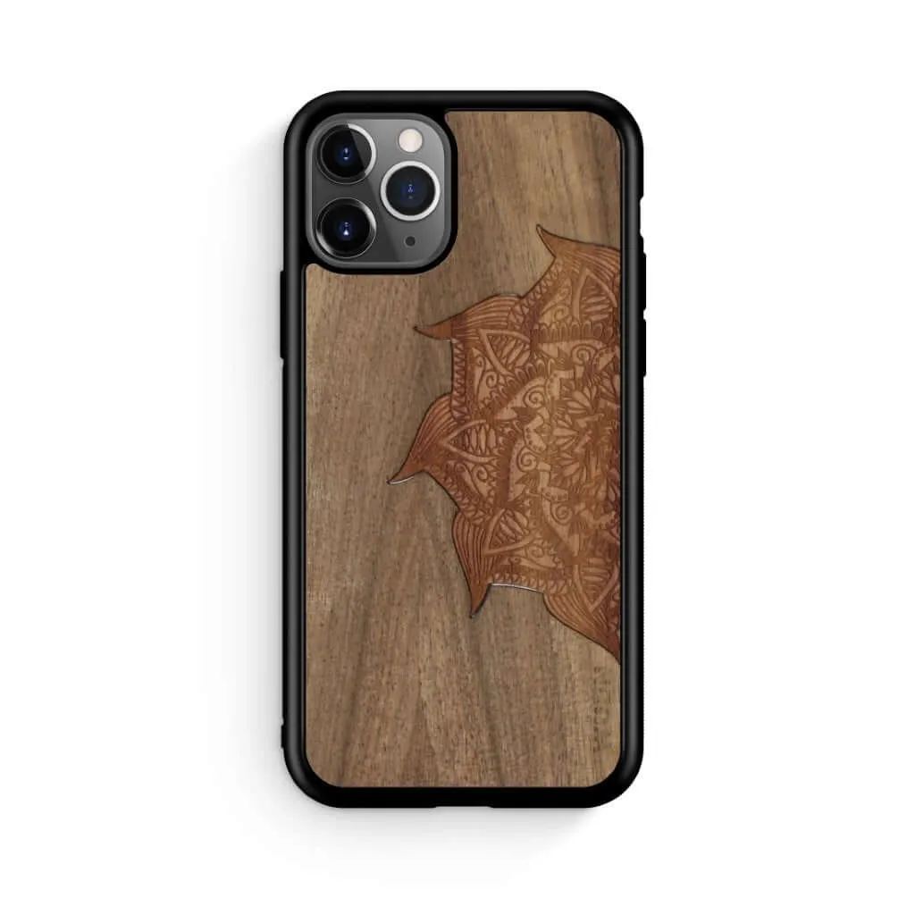 Slim Wooden Phone Case (Cedar Mandala in Black Walnut)