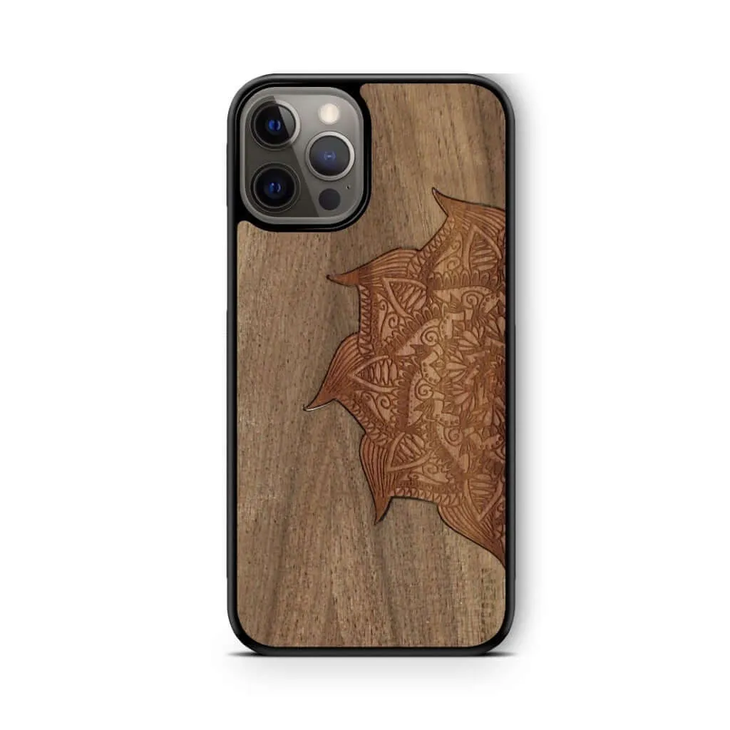 Slim Wooden Phone Case (Cedar Mandala in Black Walnut)