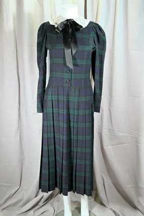 SOLD Vintage Laura Ashley Tartan Plaid Dress, Dark Academia Midi Dress XS