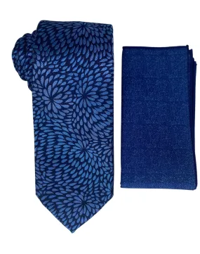 Stacy Adams Floral Geo Tie and Handkerchief - Blue