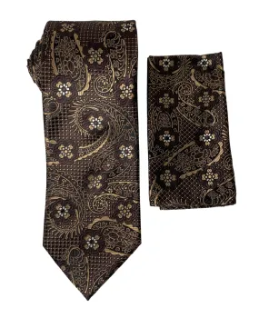 Stacy Adams Floral Paisley Tie and Handkerchief - Brown