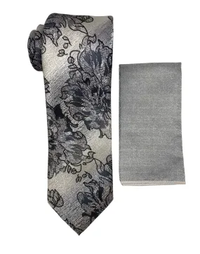 Stacy Adams Floral Tie and Handkerchief - Black/Gray