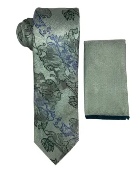 Stacy Adams Floral Tie and Handkerchief - Green