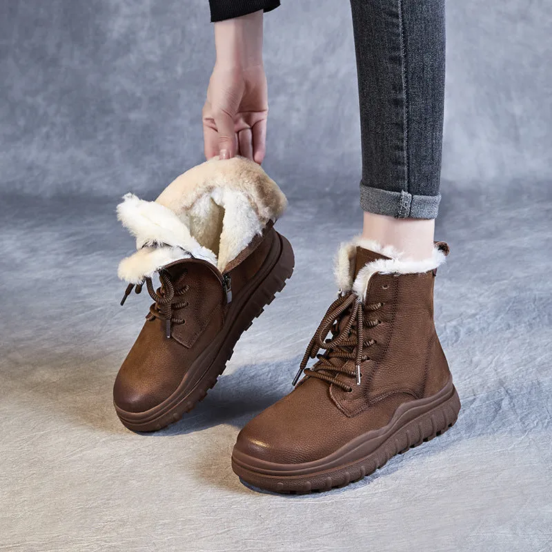 Women Vintage Quilted Leather Furred Snow Boots