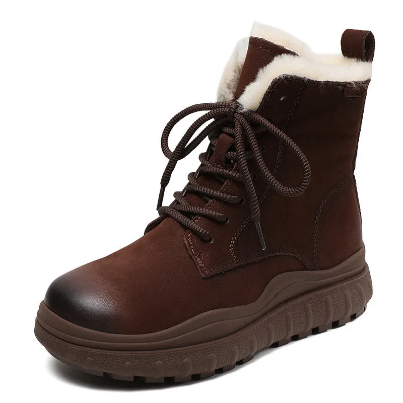 Women Vintage Quilted Leather Furred Snow Boots